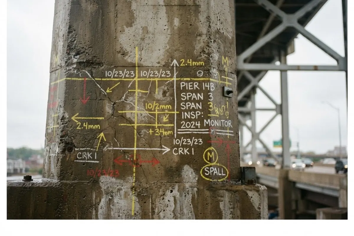 Documentazione di difetti strutturali su un ponte