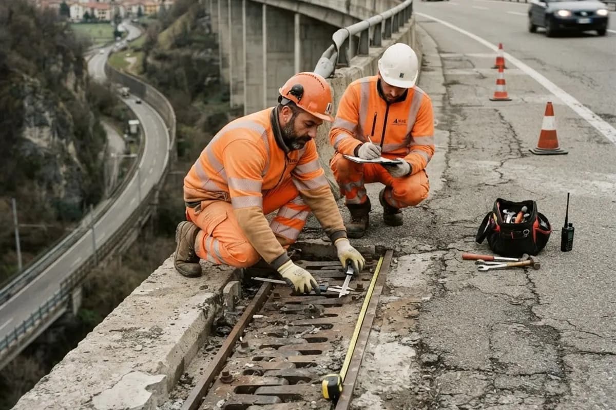 Squadra al lavoro su un giunto di dilatazione di un ponte