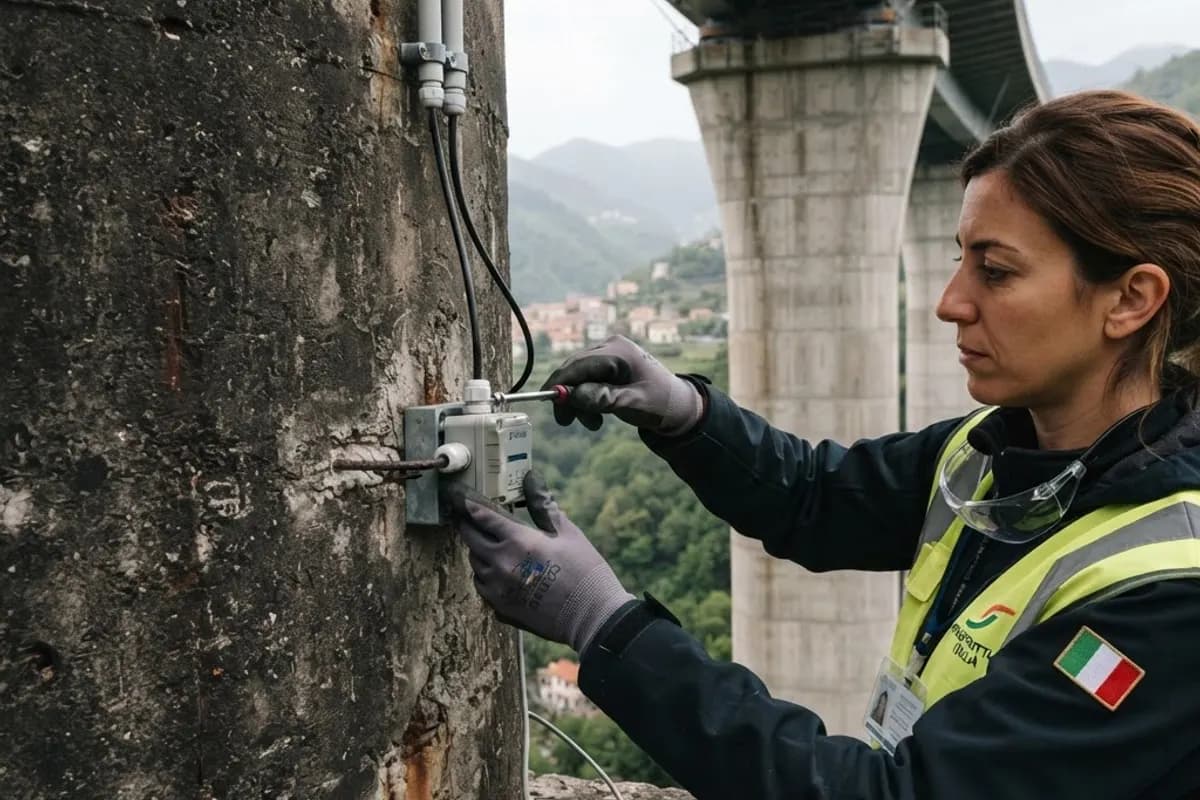 Sensore installato su una struttura di ponte